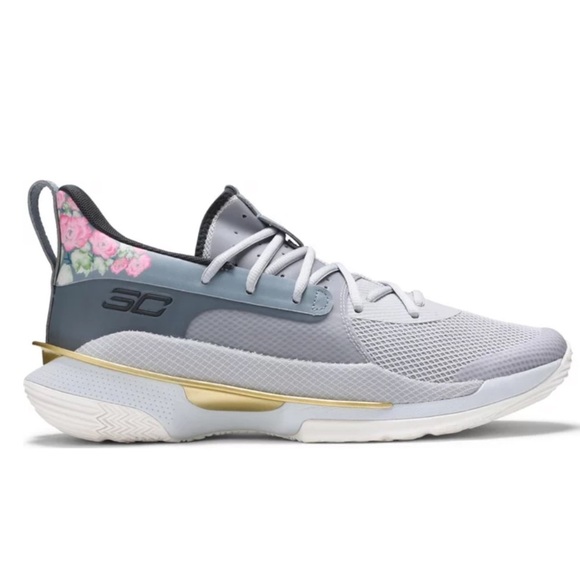UNDER ARMOUR Curry 7 Chinese New Year Rose pink Halo Grey Floral Shoes Size 6.5 - Picture 1 of 16